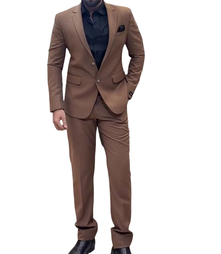 Formal Brown 2 Pc Suit with Contemporary Style
