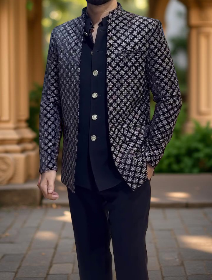 Premium Designer 3 Layers Open Bandhgala with cut sleeve