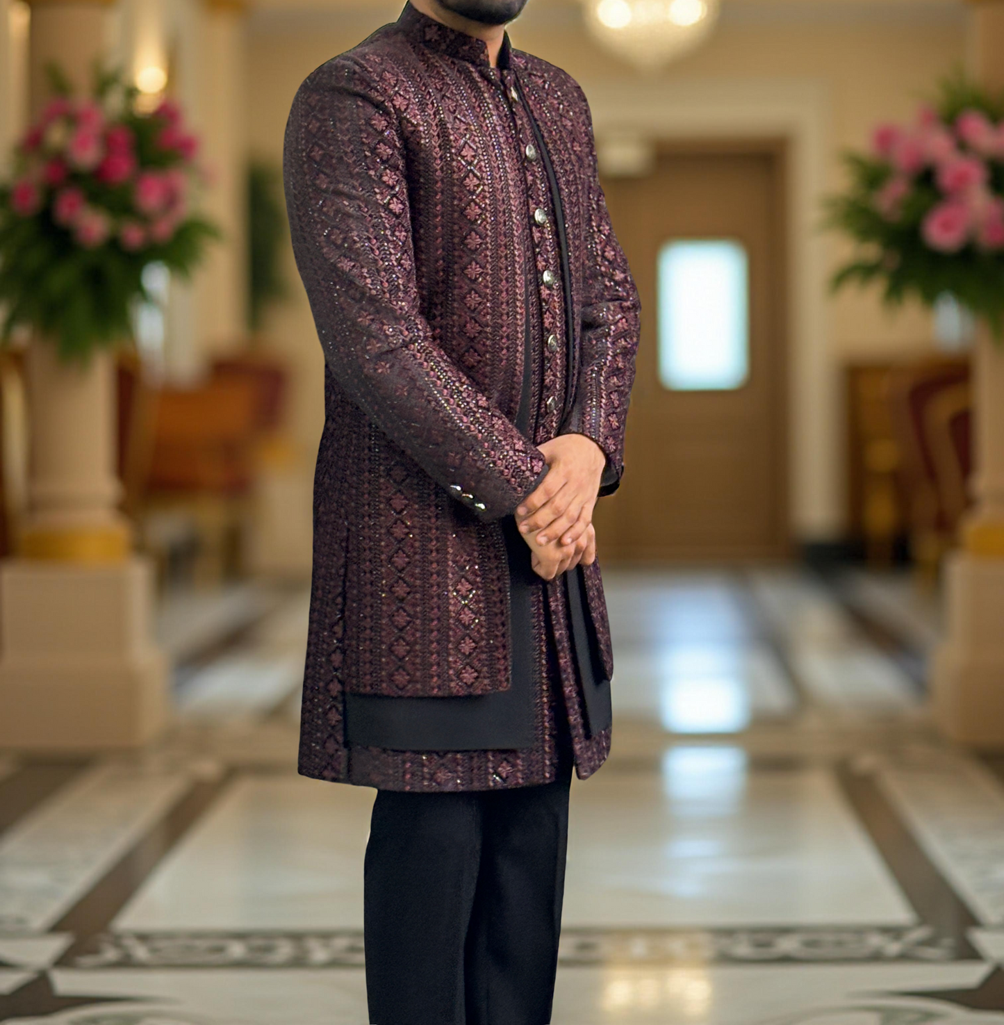 Exclusive Designer 3 layers Jacquard Indo western 2-Pc with Japanese Pant