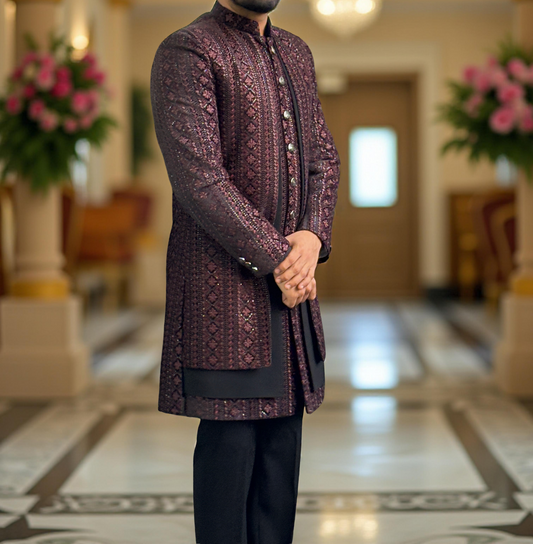 Exclusive Designer 3 layers Jacquard Indo western 2-Pc with Japanese Pant