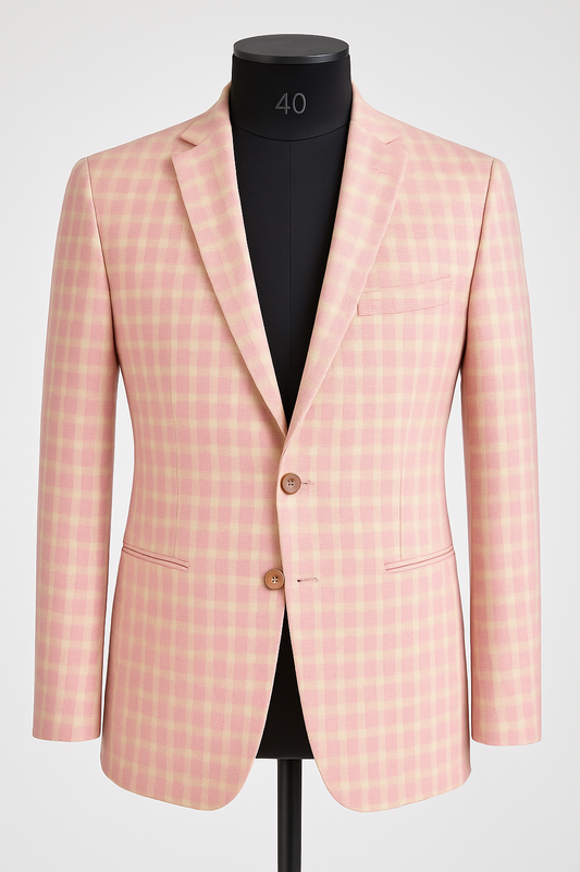 Refined Classic Checkered Light Pink Blazer