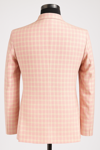 Refined Classic Checkered Light Pink Blazer