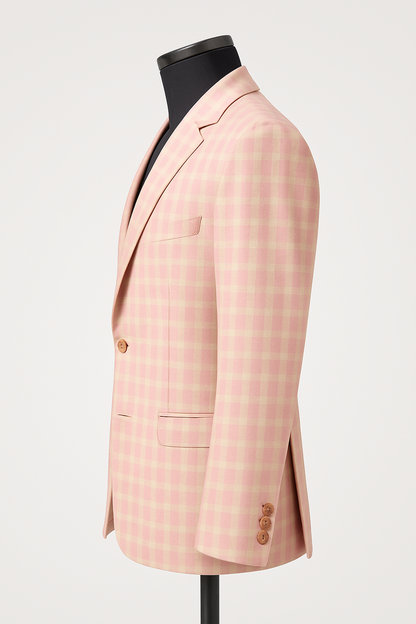 Refined Classic Checkered Light Pink Blazer
