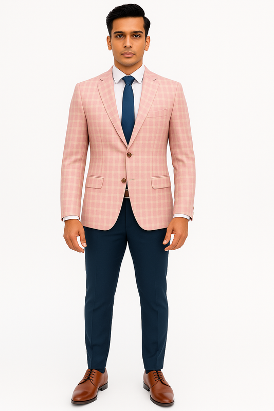 Refined Classic Checkered Light Pink Blazer