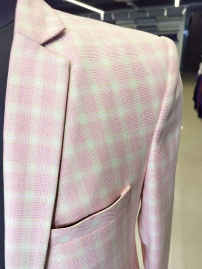 Refined Classic Checkered Light Pink Blazer
