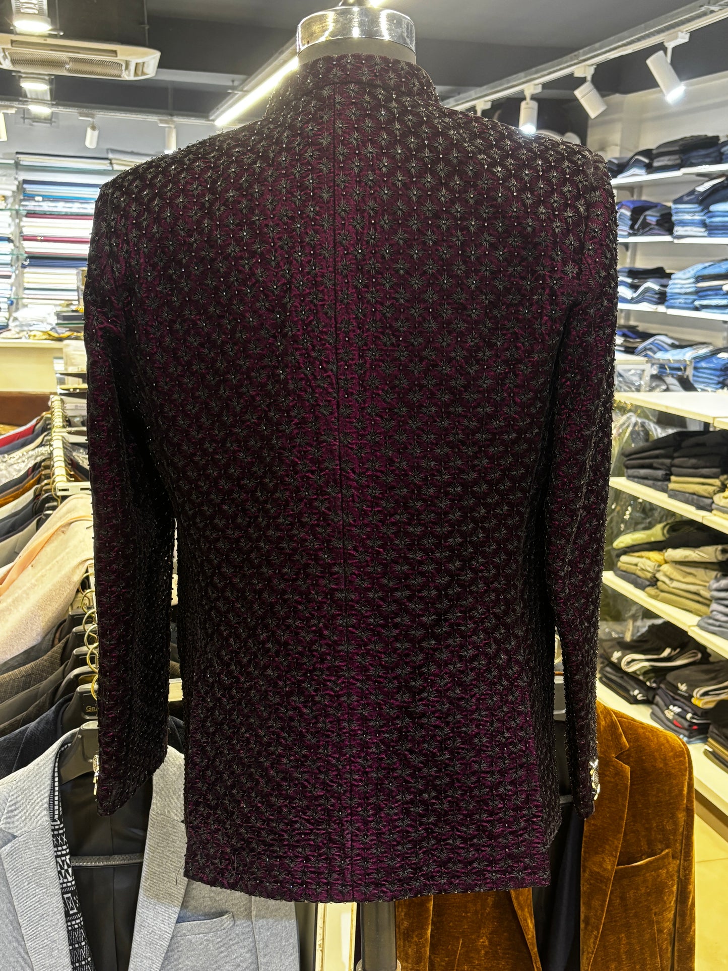 Ethnic Designer 3 Layers Open Bandhgala Maroon