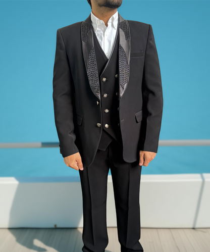 Ethnic Designer 3 Pc Suit Black