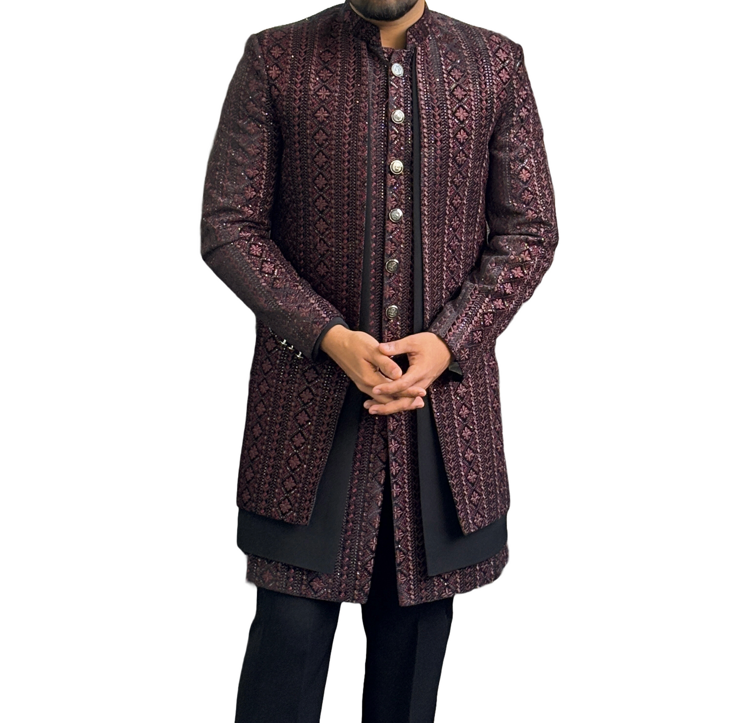 Exclusive Designer 3 layers Jacquard Indo western 2-Pc with Japanese Pant