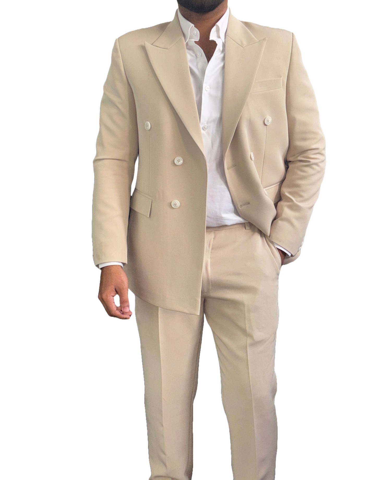 Premium Double Breasted Cream 2 Pc Suit
