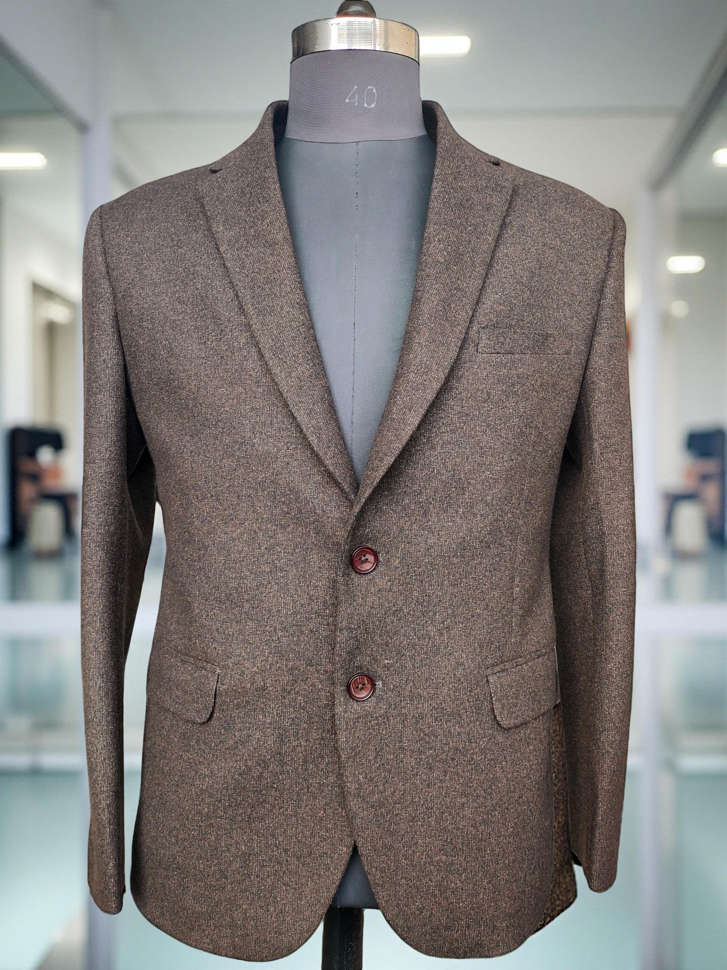 Refined Tweed Brown Melange Blazer