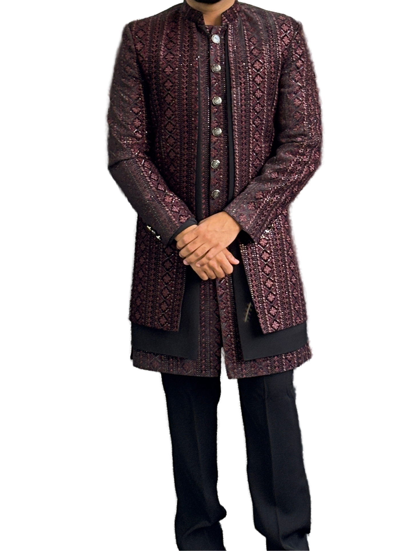 Exclusive Designer 3 layers Jacquard Indo western 2-Pc with Japanese Pant