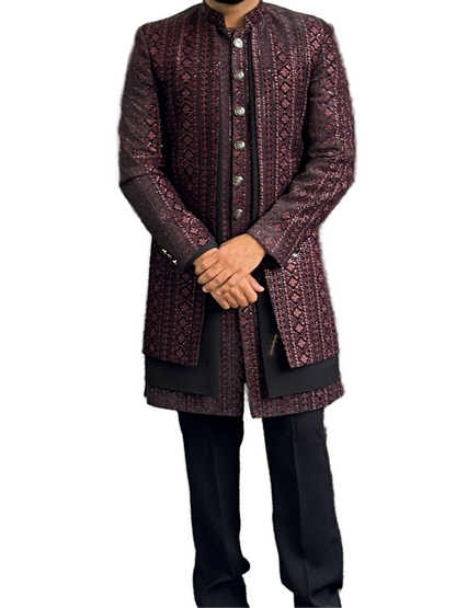 Exclusive Designer 3 layers Jacquard Indo western 2-Pc with Japanese Pant