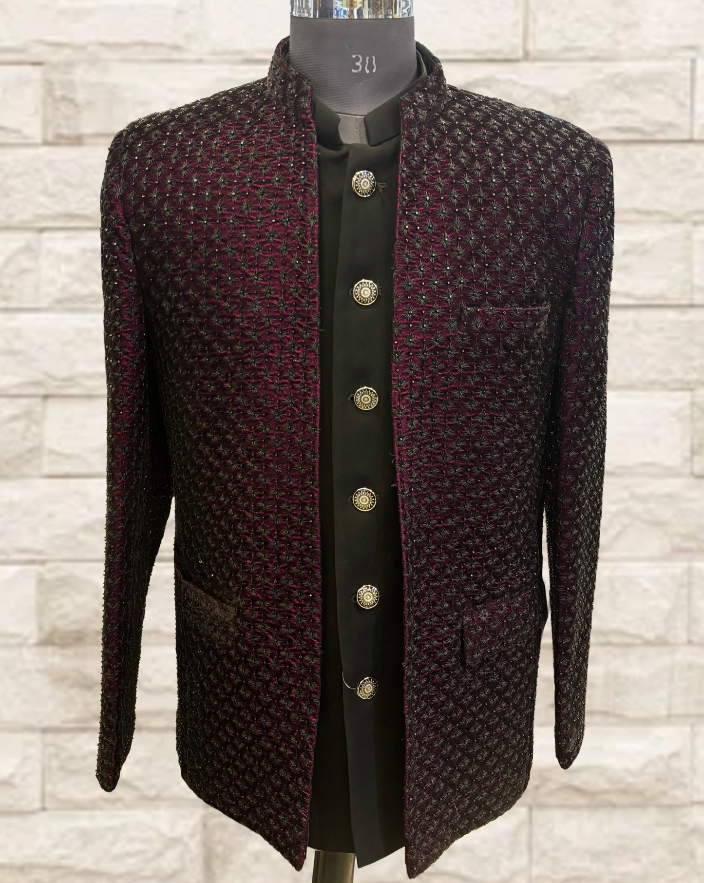 Ethnic Designer 3 Layers Open Bandhgala Maroon