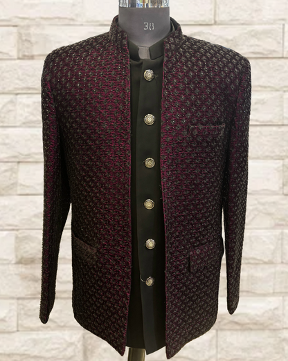 Ethnic Designer 3 Layers Open Bandhgala Maroon